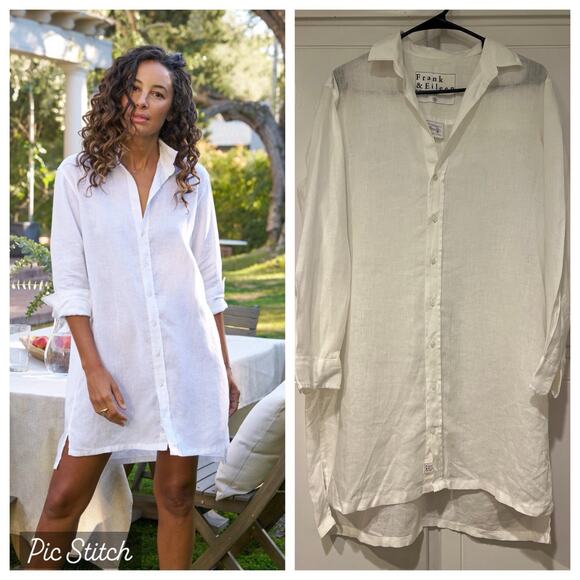 Frank & Eileen Hunter White Linen Shirt Dress Button Front Size Small $398 - Picture 1 of 9